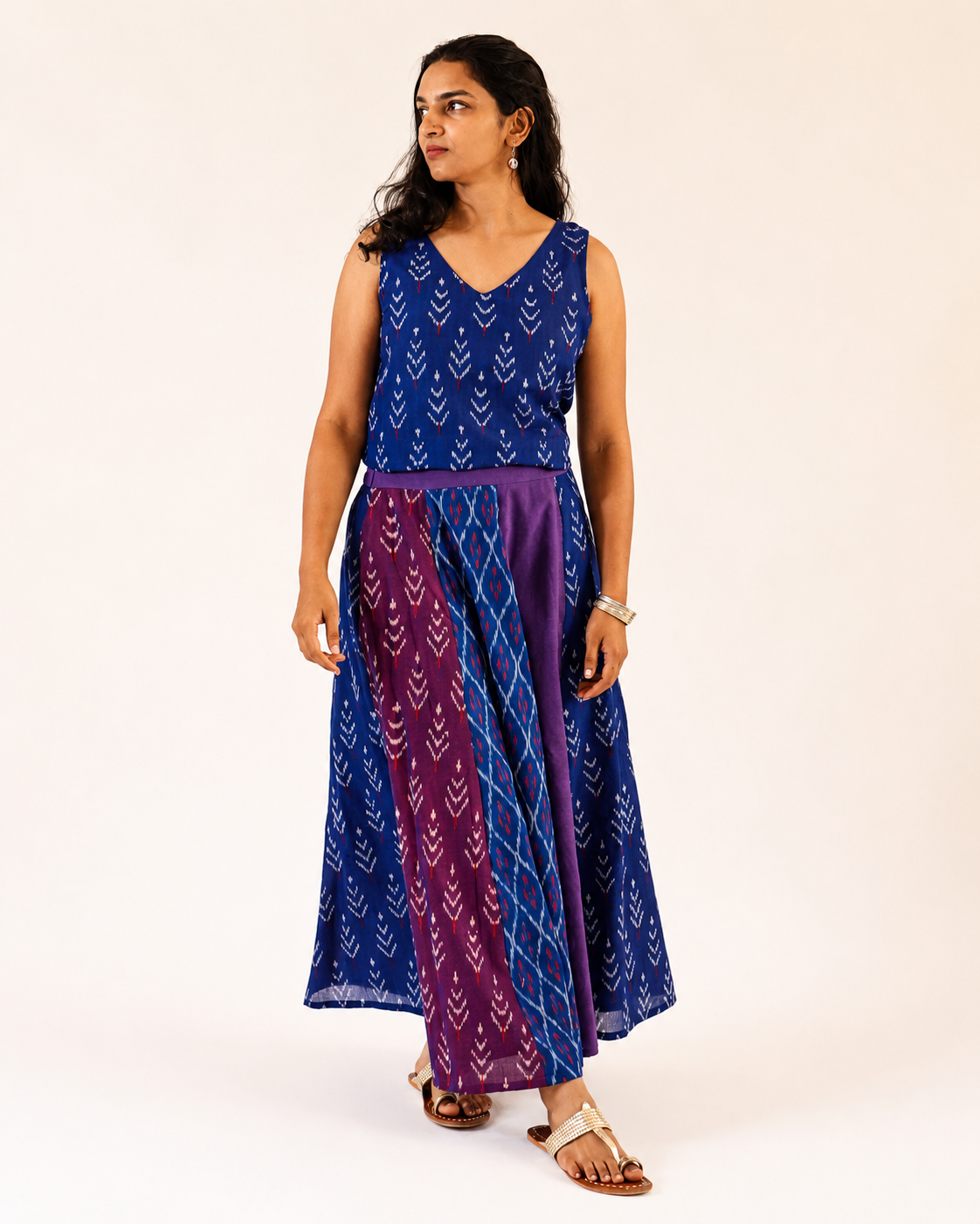 Halfmoon Skirt - purple blue multicoloured ikkat
