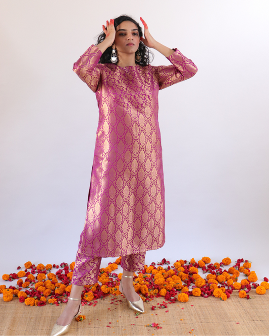 Purple brocade set- Kurta and pants