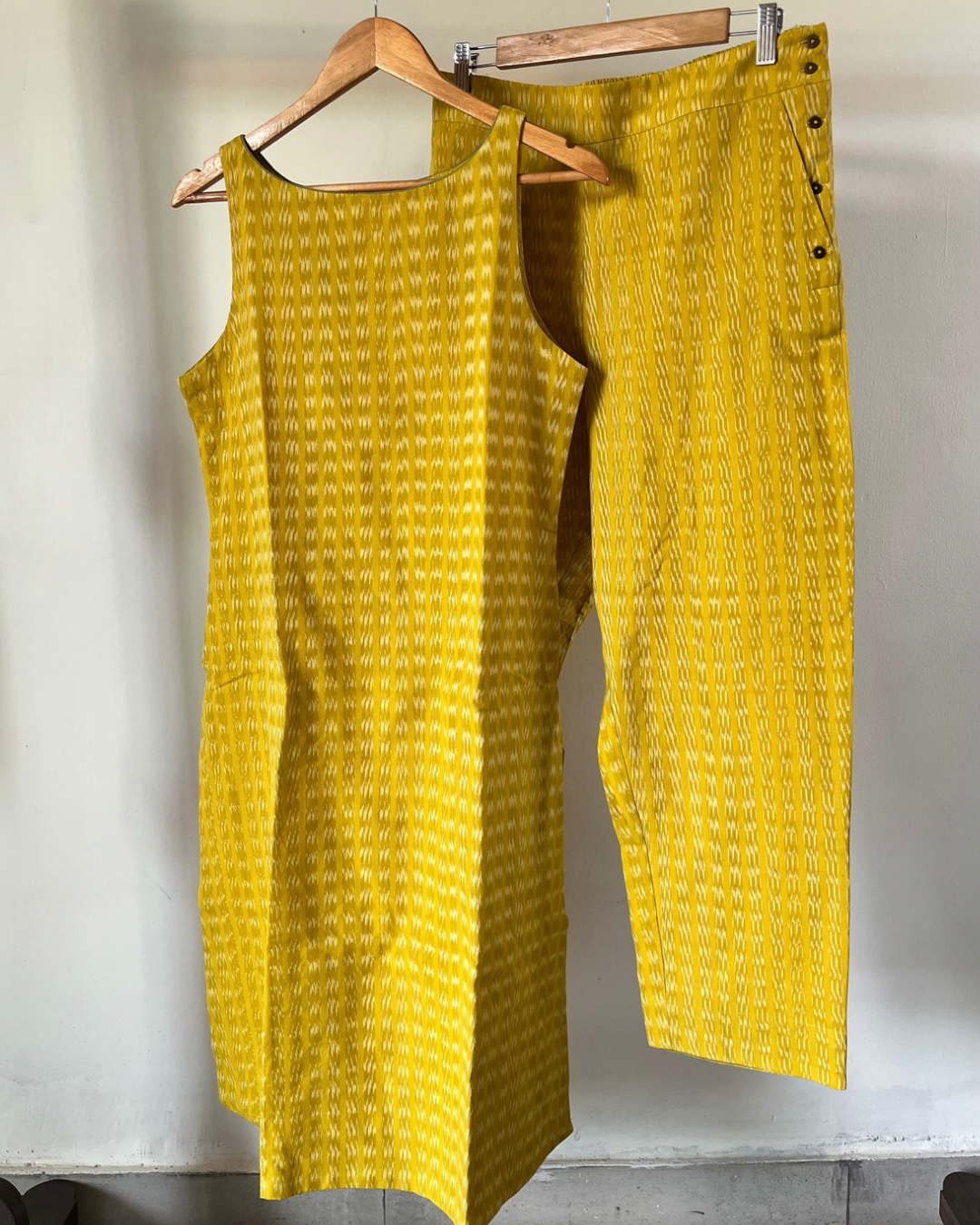 Amrit Kurta and Sail edit pants -lemon yellow ikkat