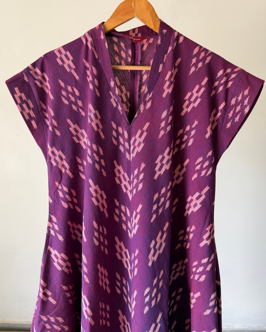 Emy Cowl Dress - purple ikkat