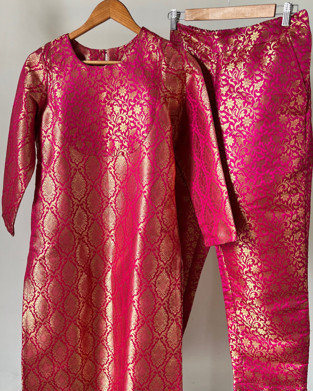 Pink brocade set- Kurta and pants