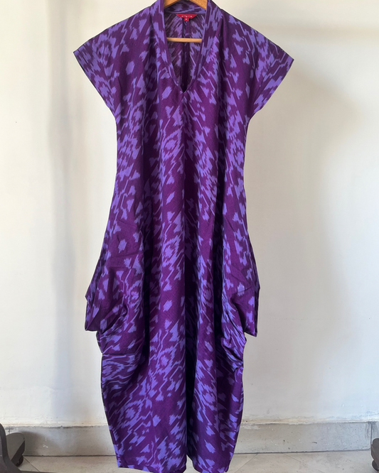 Emy Cowl Dress - Grape ikkat