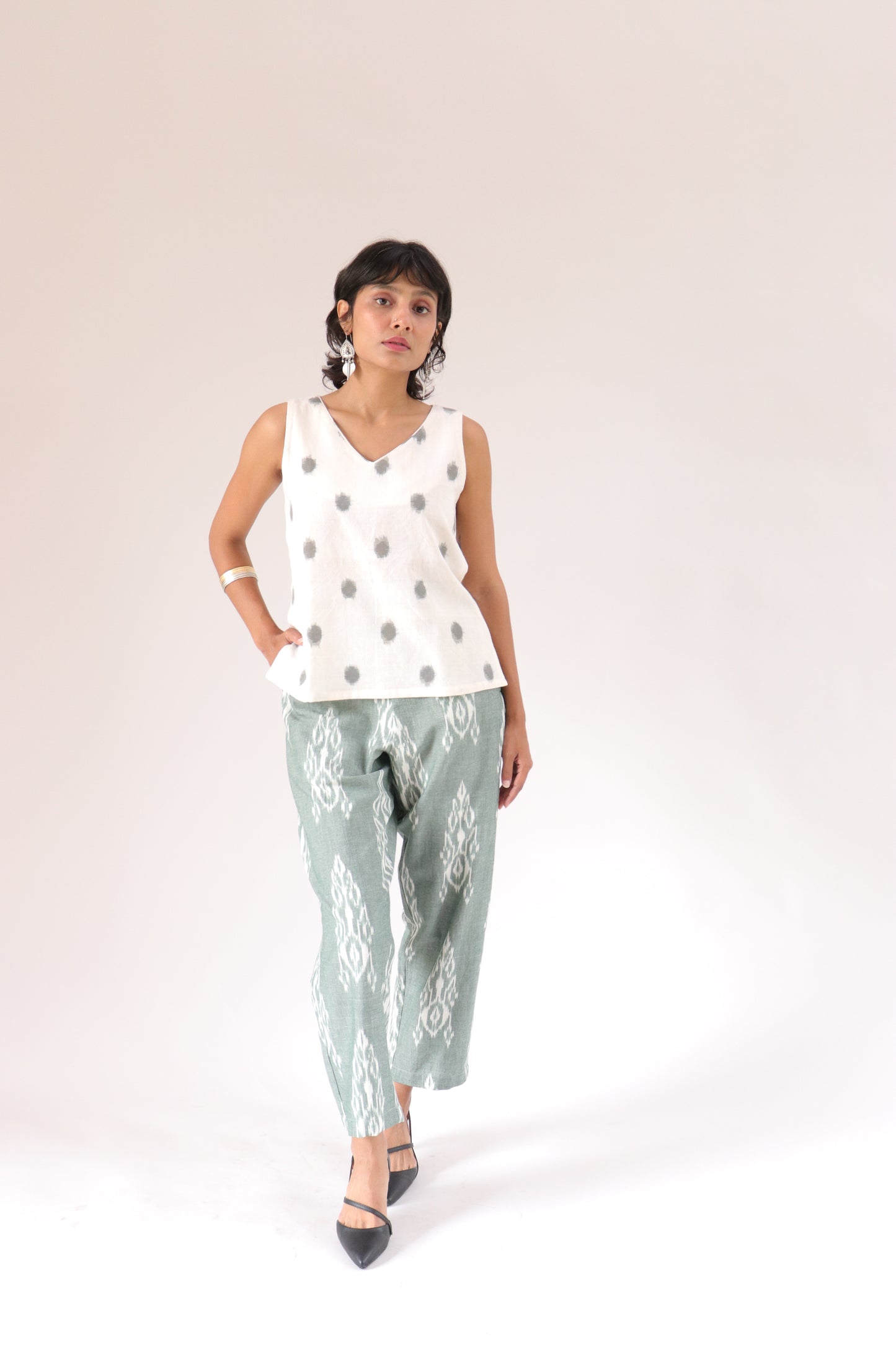 Sail Edit Pants - Dusty Green White Ikat