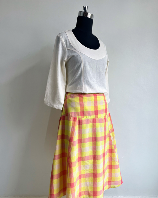 MoonBeam Skirt - Neon Yellow Pink Checks