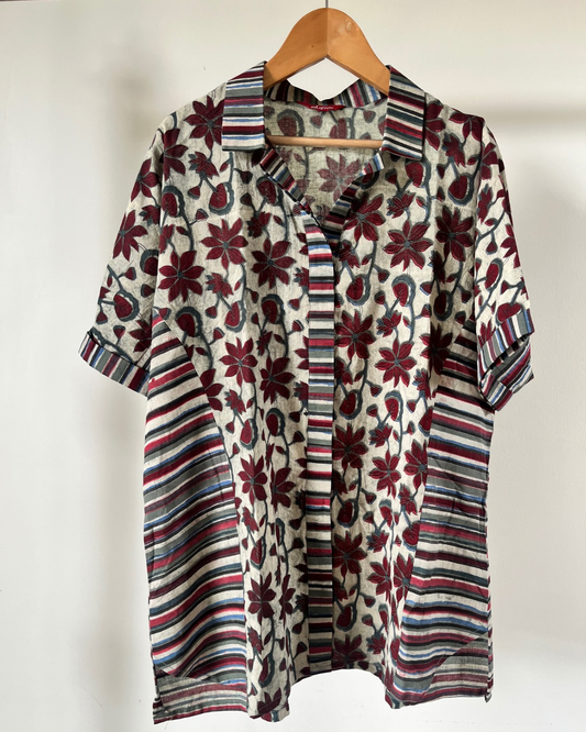 Devi Shirt - green flower block