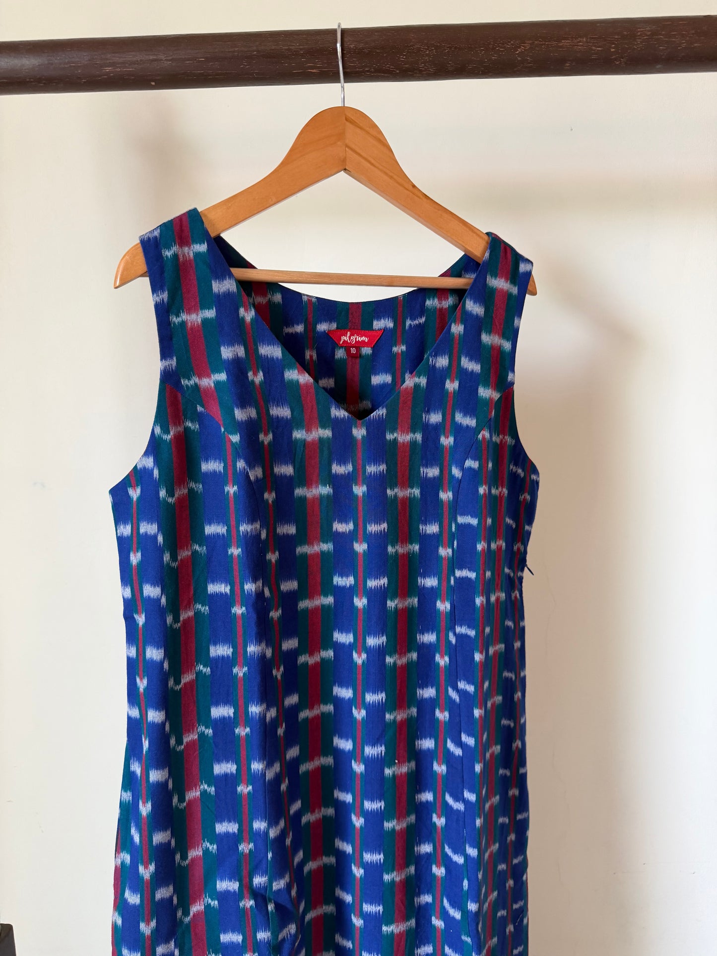 Nutan Dress - blue striped ikkat