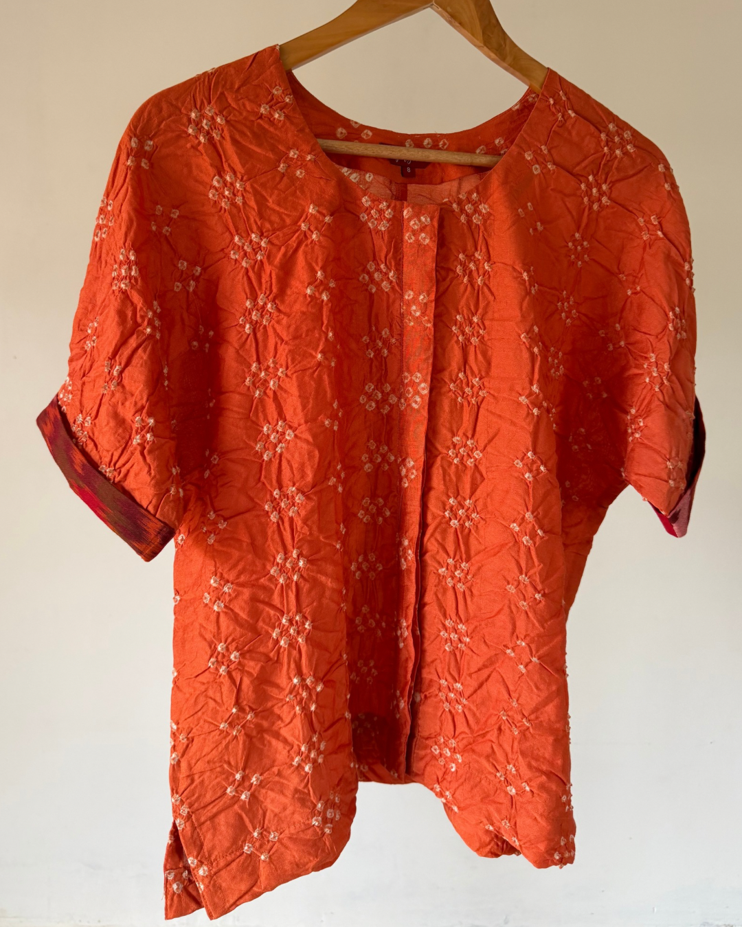 Devi Shirt (round neck)-Orange Bandhani