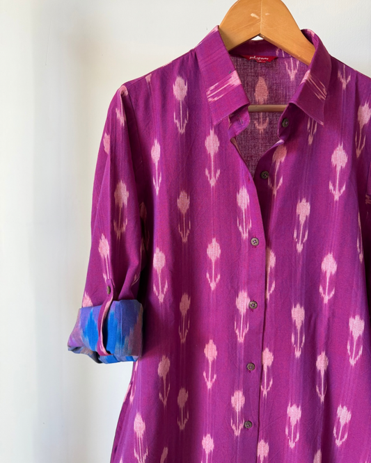 The Long Shirt Dress - purple ikkat
