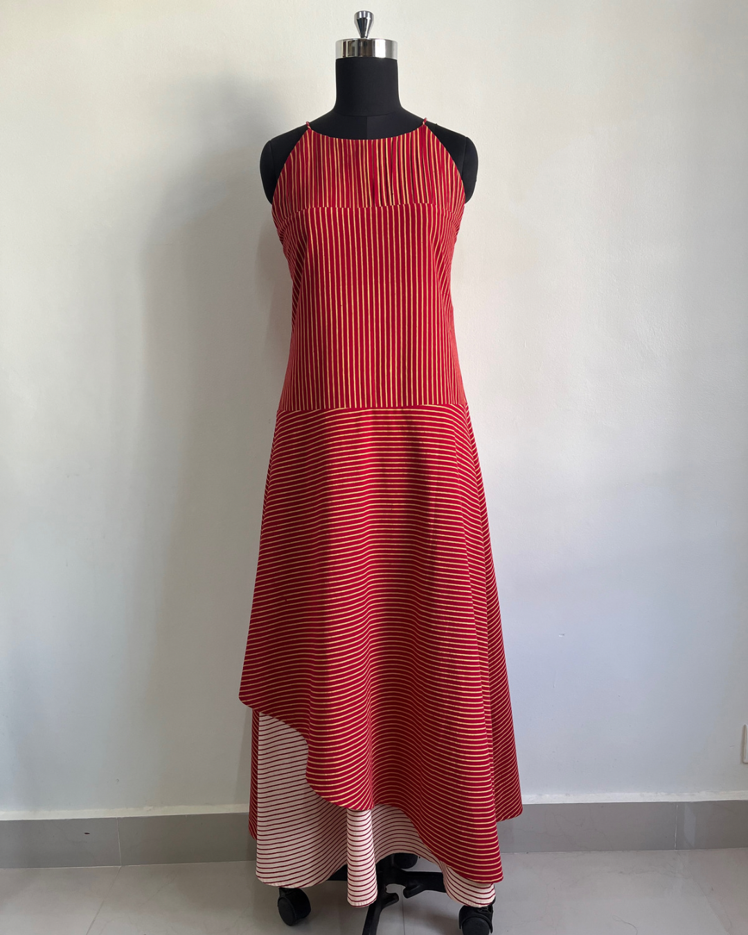 Tara Dress - Red stripes cream stripes