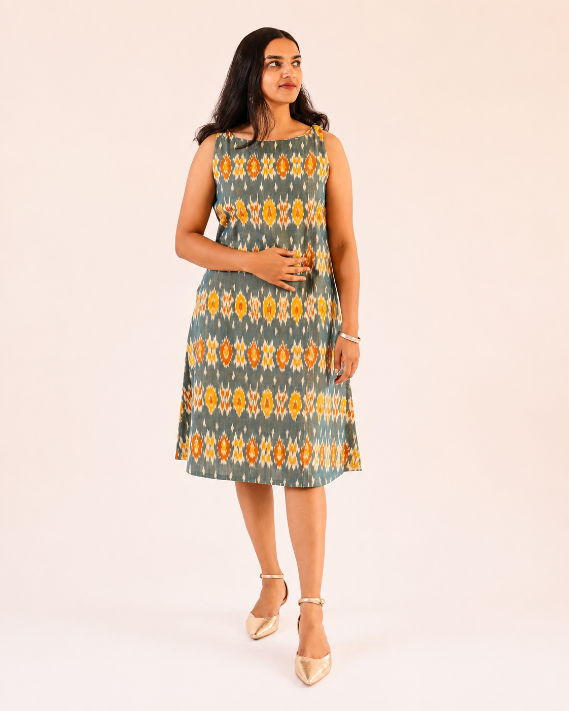 Amrit Dress - steel blue ikkat