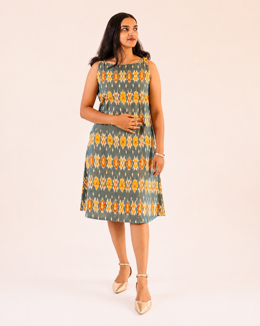 Amrit Dress - steel blue ikkat