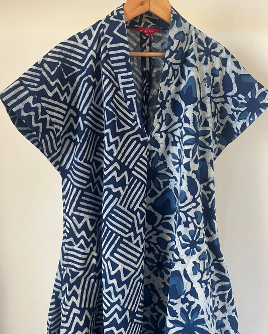 Emy Cowl Dress - Indigo block