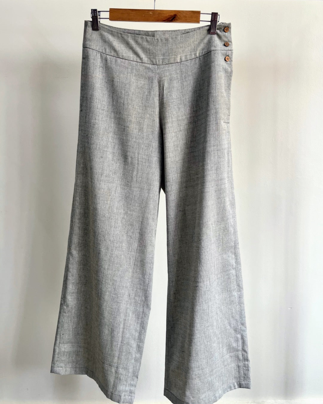 Wide Leg Pants - Light Grey Cotton