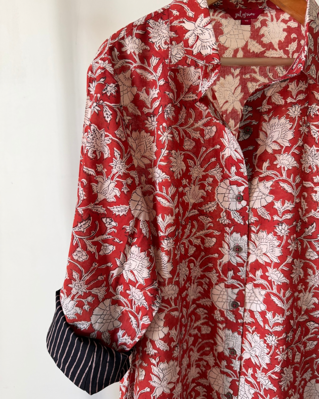 The Long Shirt Dress - Red flower block print