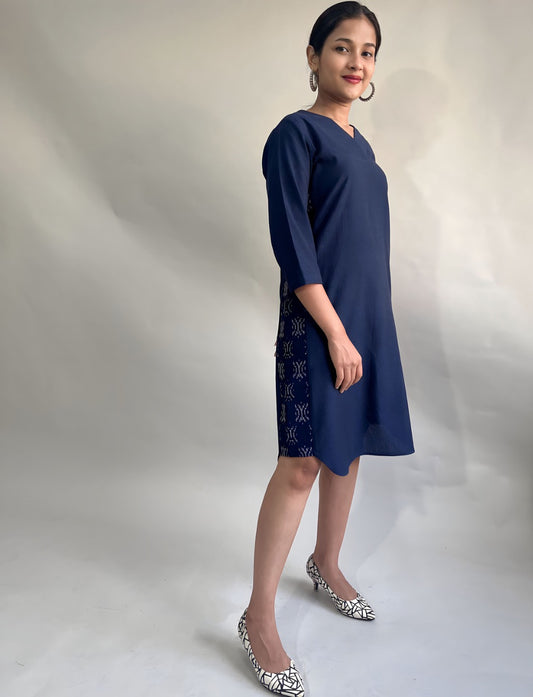 Lekha Dress - Indigo Cotton with Ikat