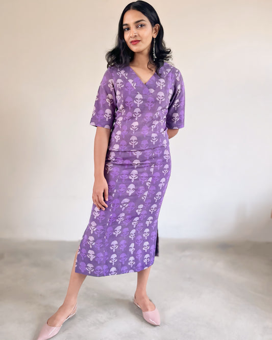 Anya Skirt - Light Purple Block Print