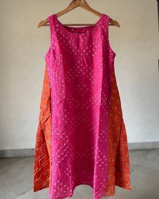 Trapeze Dress - pink orange bandhani