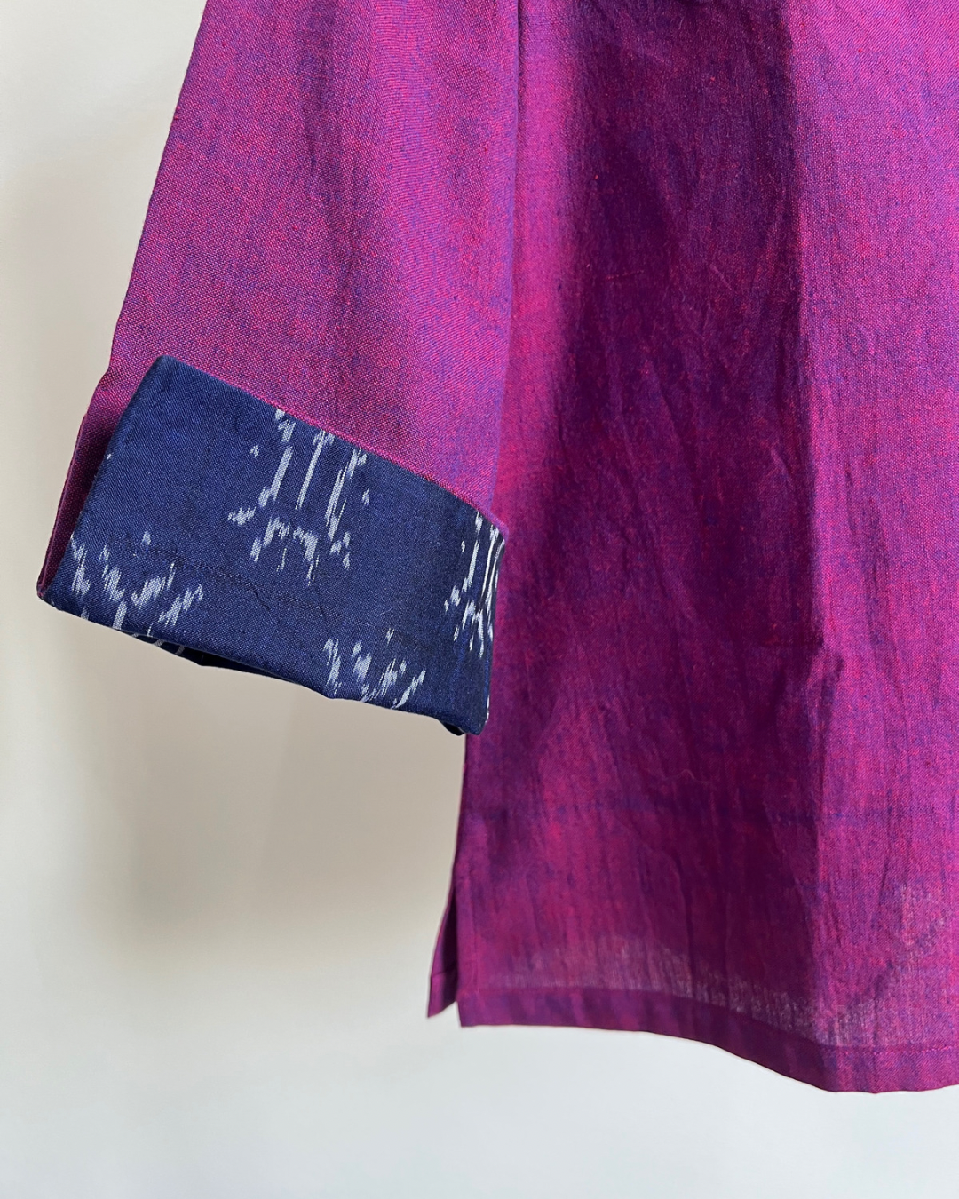 Maya Top - Purple Cotton with Dark Blue White Ikat