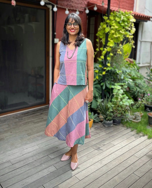 Maya and Nila Skirt Set- Multicoloured handwoven mul -