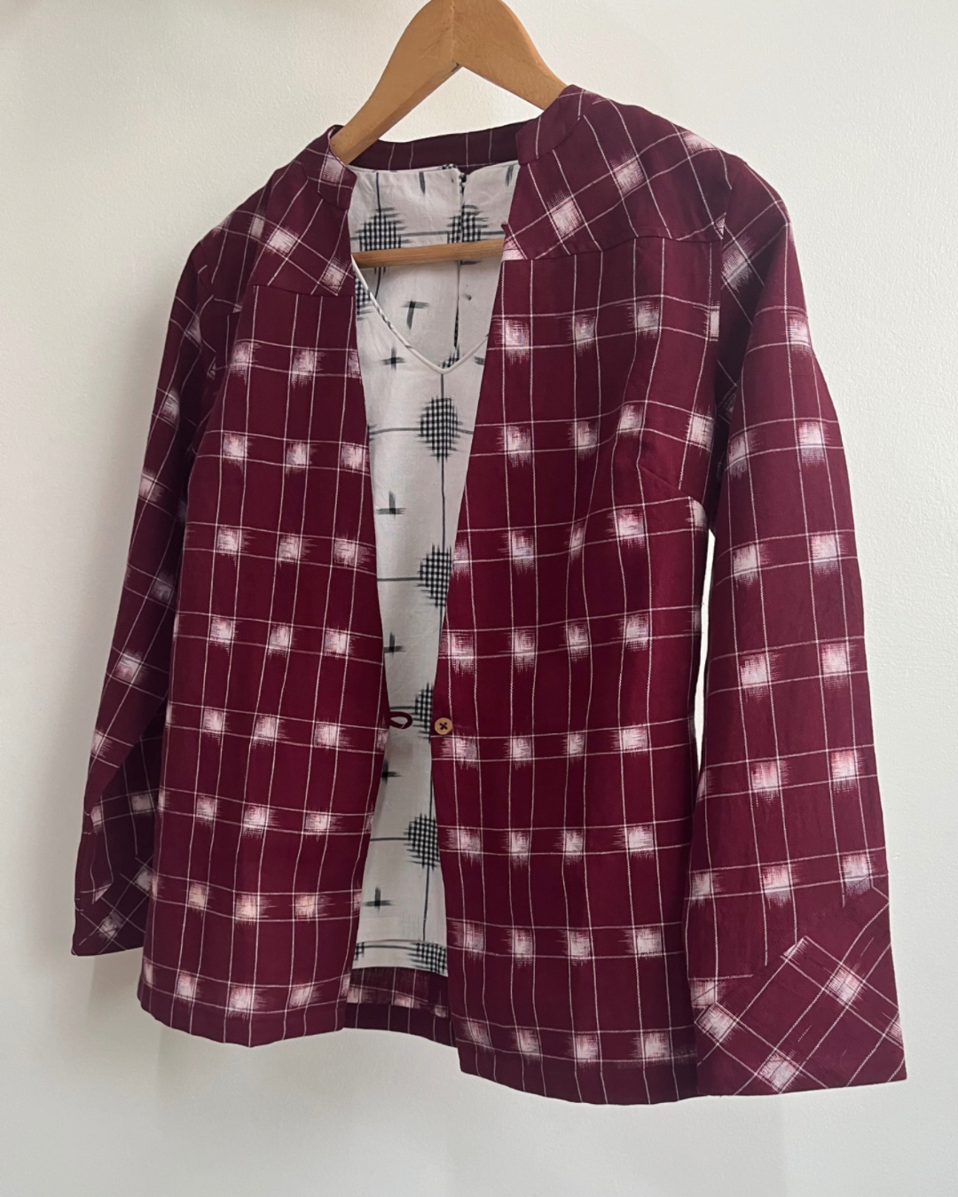 Lattice Jacket - Maroon White Ikat