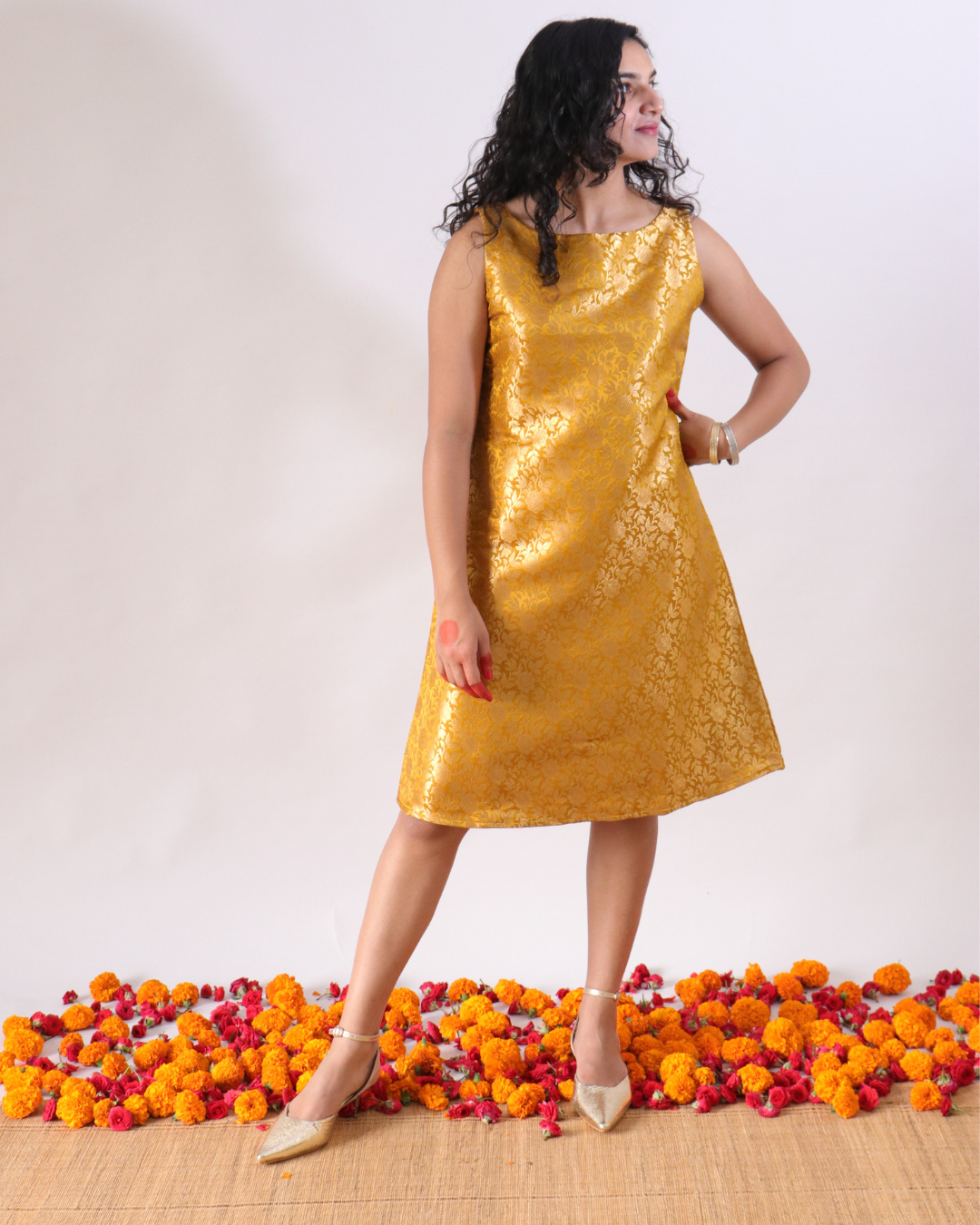 Amrit Dress - Yellow brocade