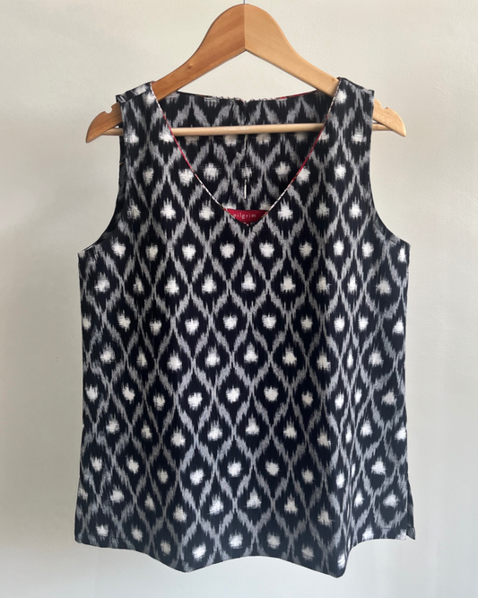 Maya Top - Black Grey Ikat