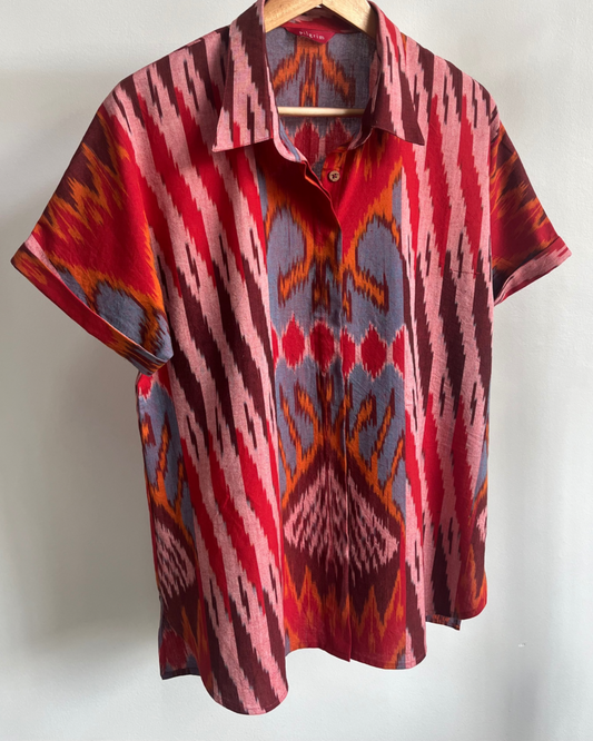 Devi Shirt - Red Abstract Uzbek Ikat