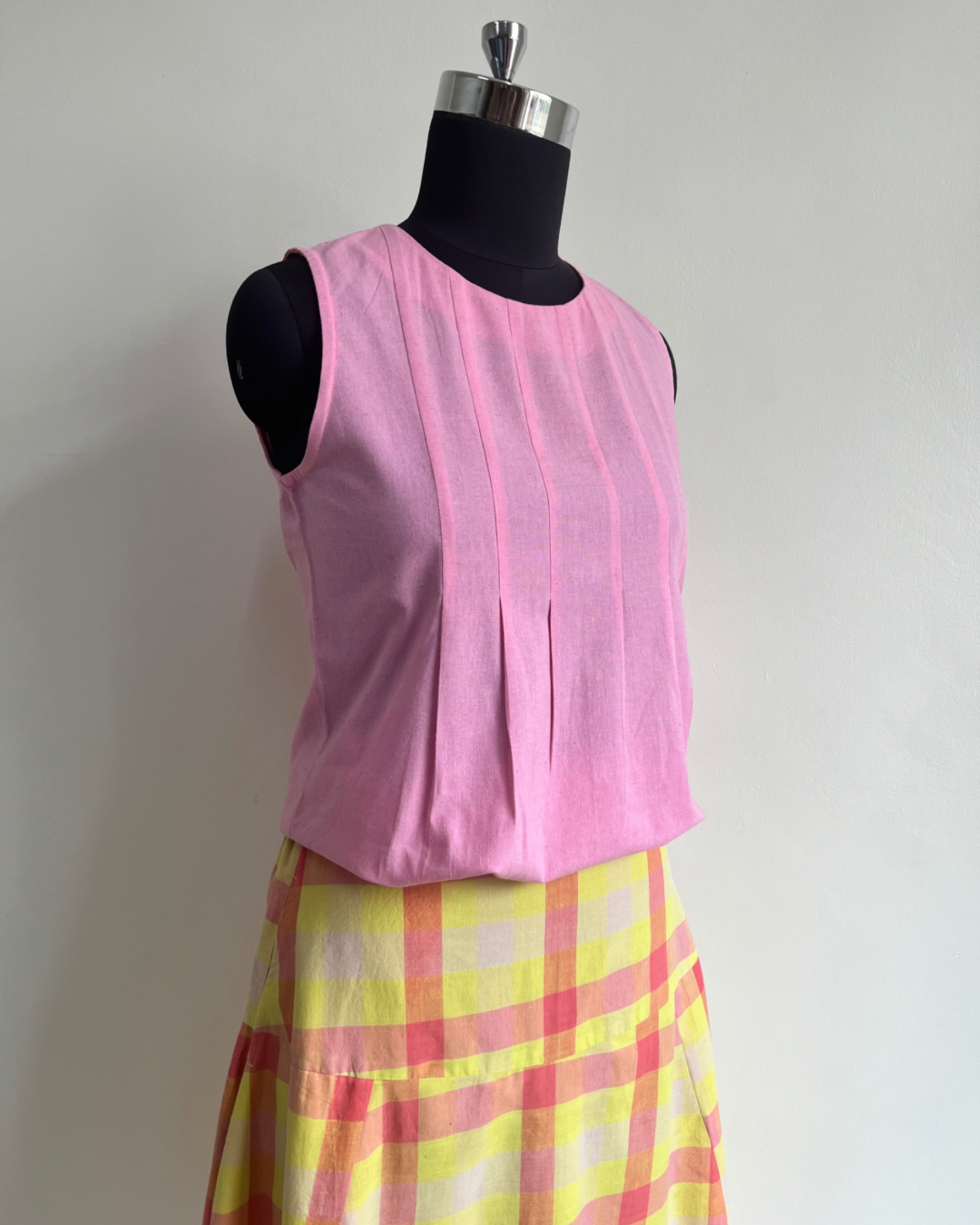 MoonBeam Skirt - Neon Yellow Pink Checks