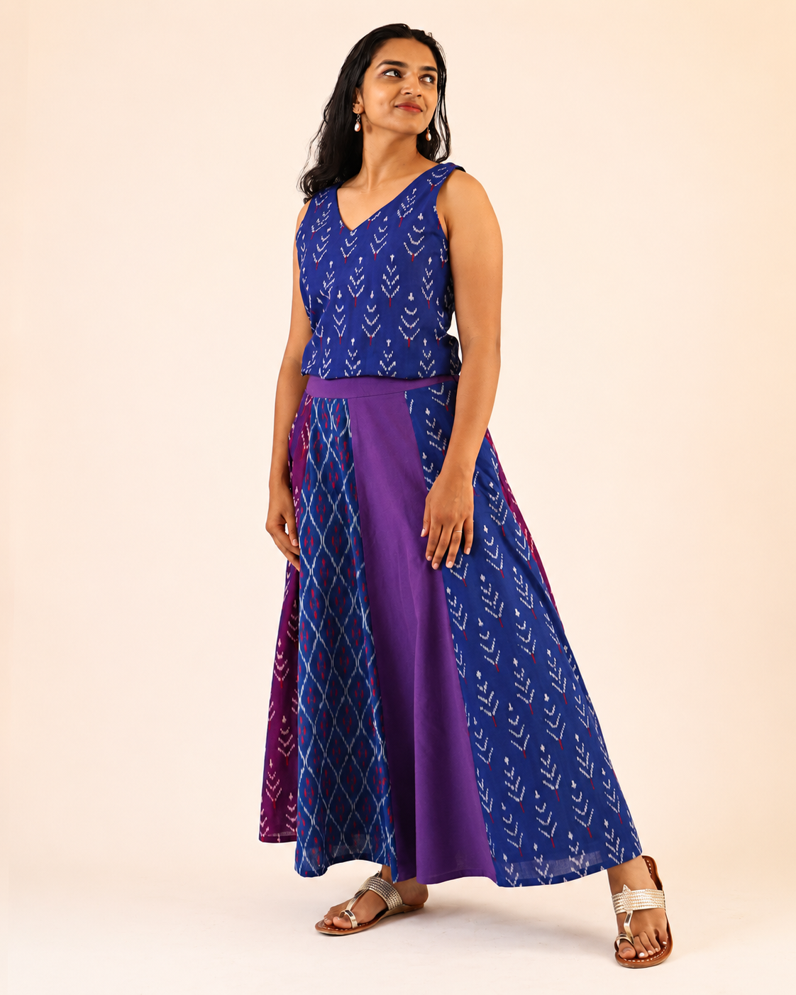 Halfmoon Skirt - purple blue multicoloured ikkat