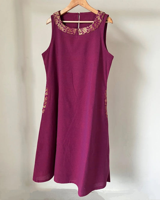 Amrit Dress - purple cotton with brocade
