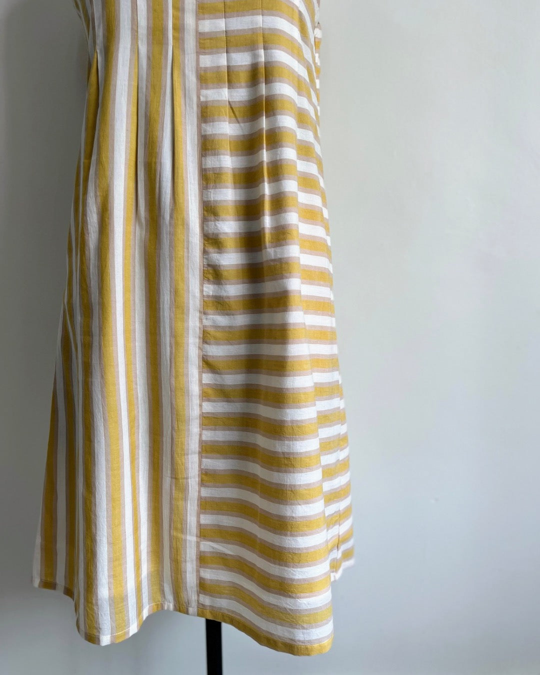 Kalyani Dress - Light Yellow White Stripes