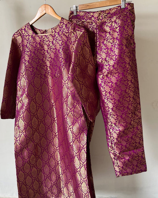 Purple brocade set- Kurta and pants