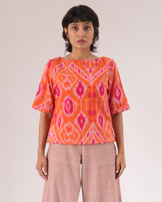 Uttara Top - Orange Pink Ikat