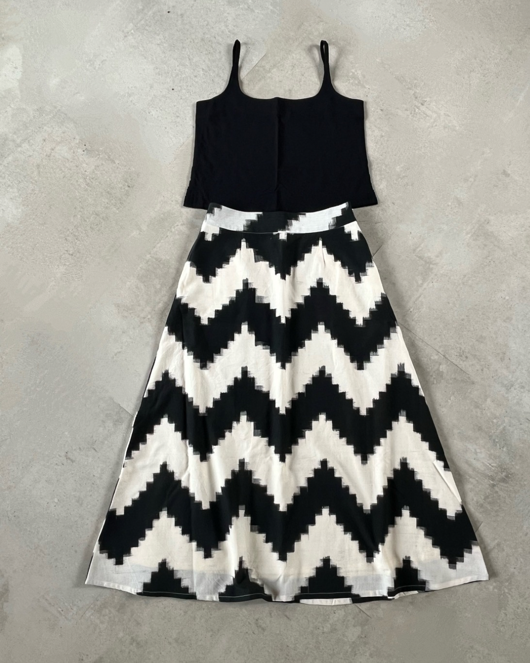 Nila Skirt - black white zig zag ikkat (long skirt)