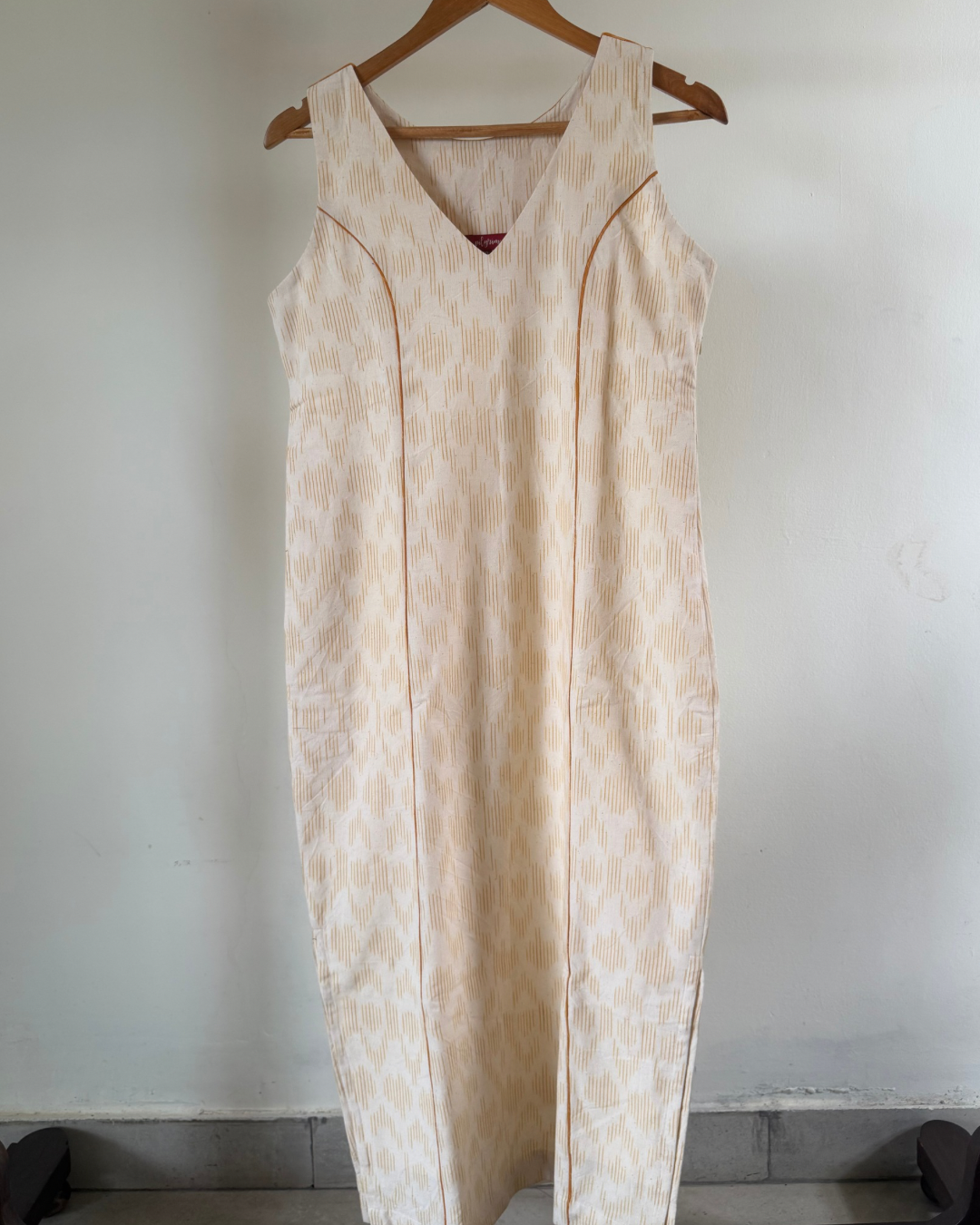 Nutan Dress - Kora with yellow ikkat