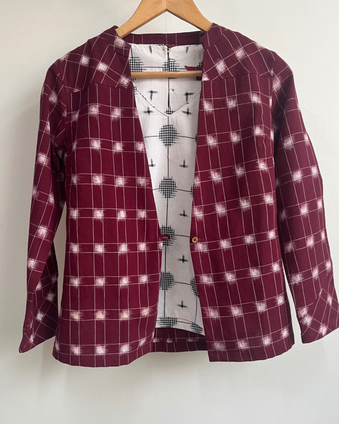 Lattice Jacket - Maroon White Ikat