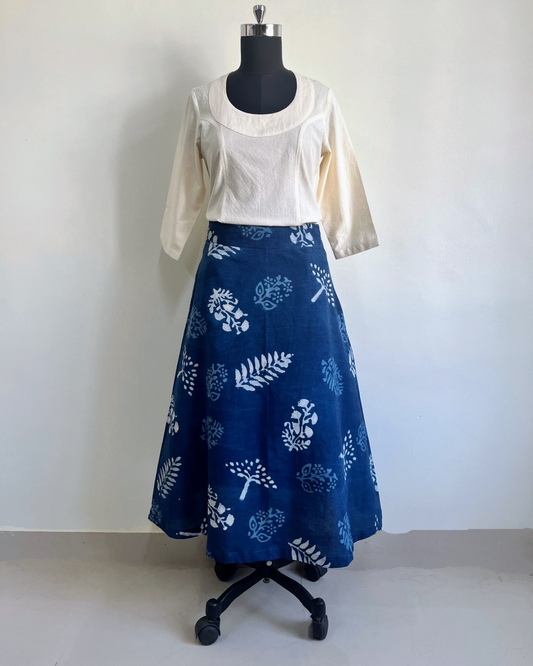 Nila Skirt - Indigo Leaf Block Print