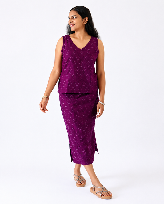 Maya Top and Anya Skirt Set - Grape ikkat