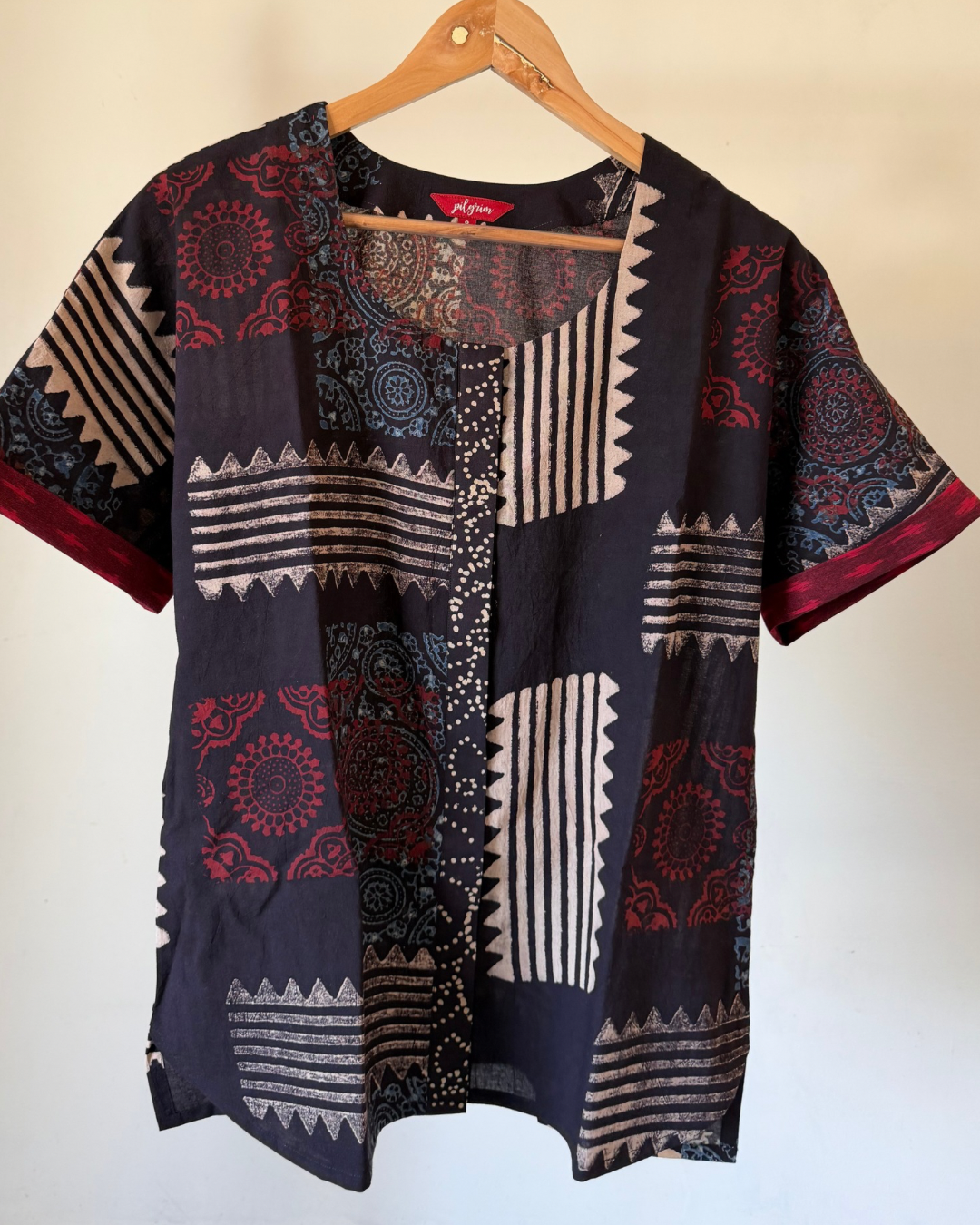 Devi Shirt - Black Ajrakh (no collar)