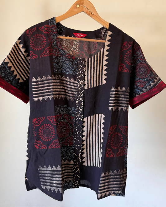 Devi Shirt - Black Ajrakh (no collar)