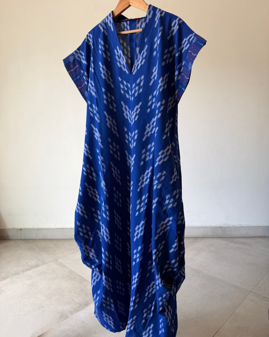 Emy Cowl Dress - blue ikkat