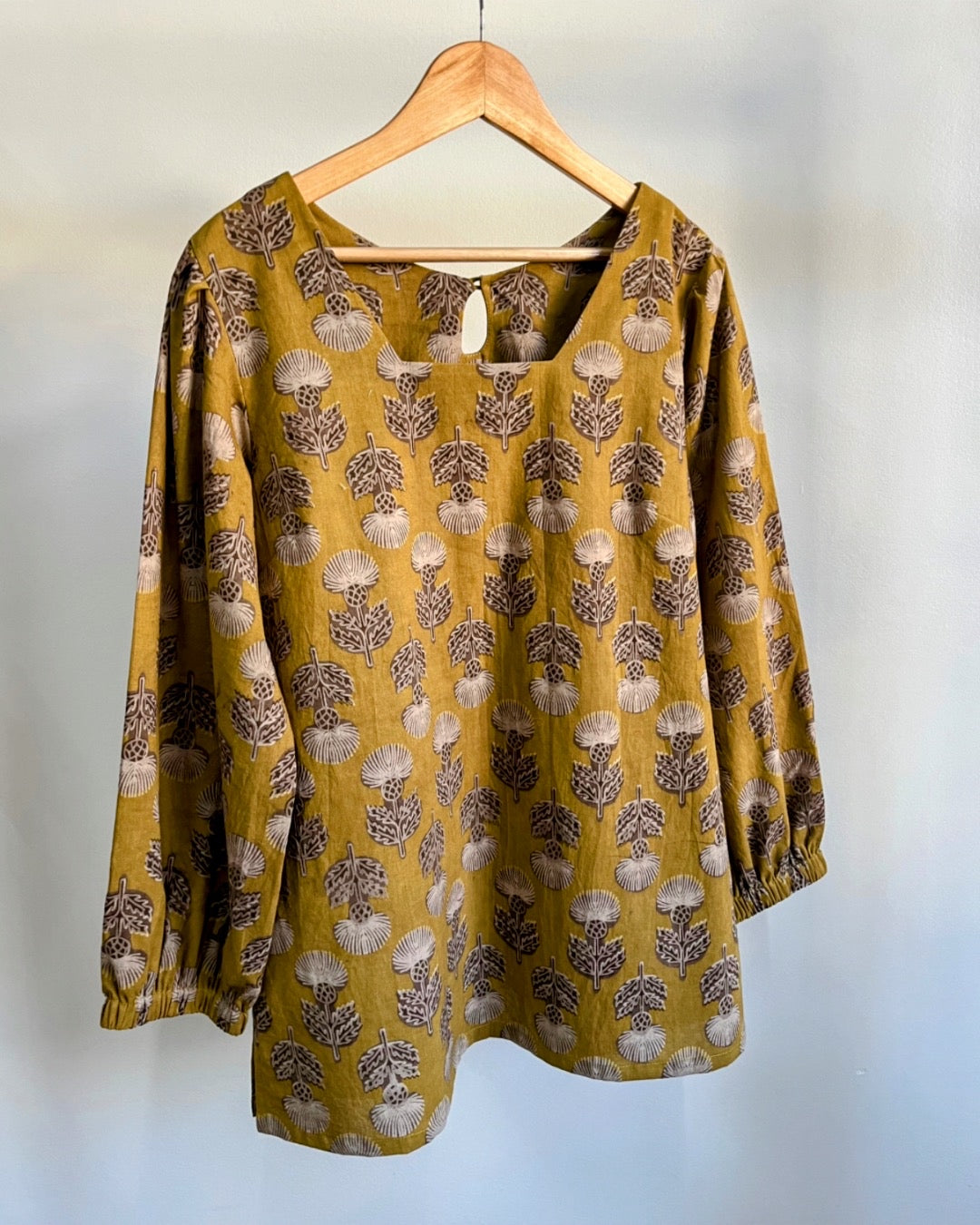 Luna Top - Light Mustard Block Print