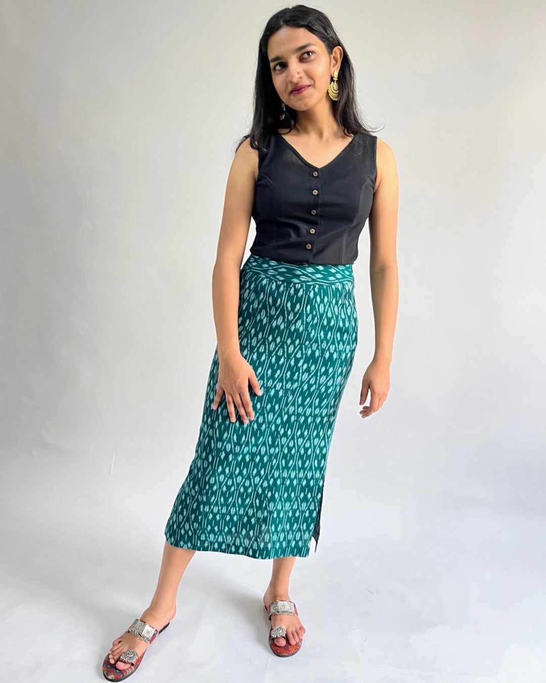 Anya Skirt - Dark Green Ikat