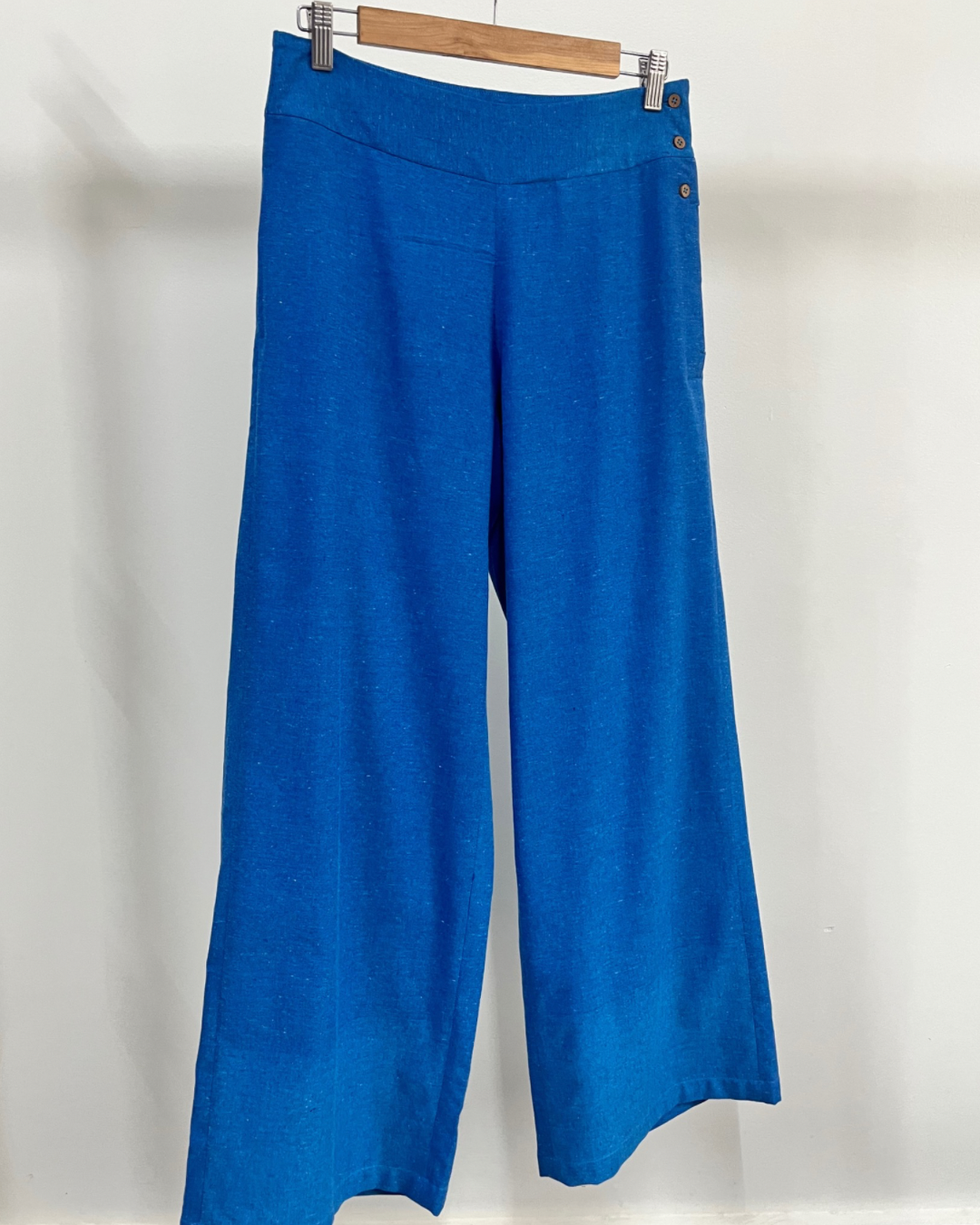 Wide Leg Pants - Blue Cotton