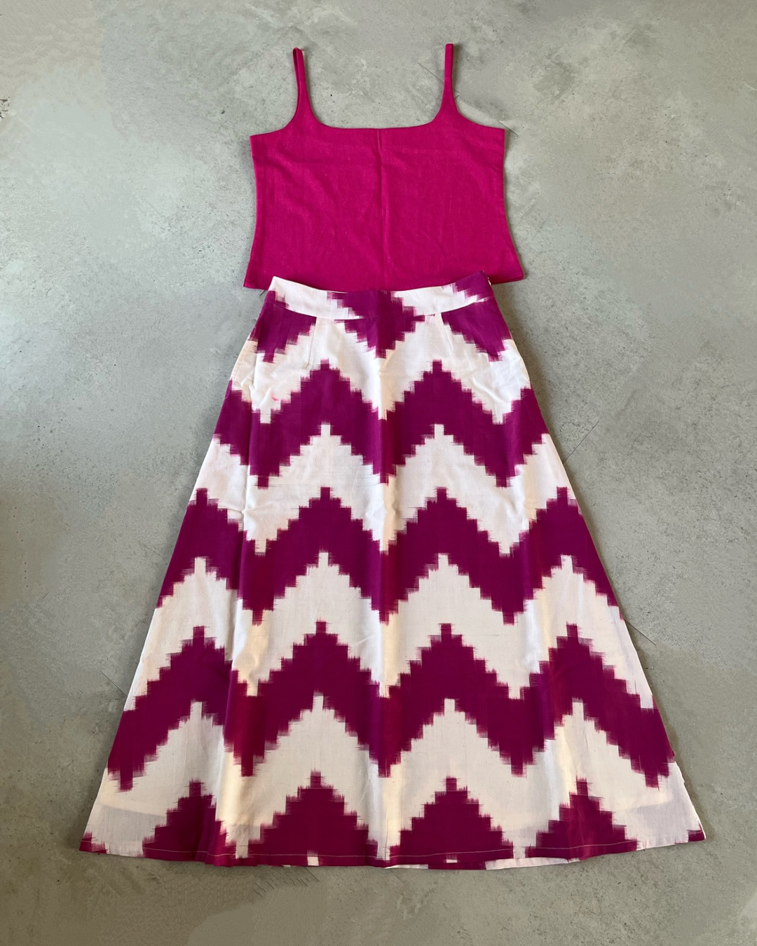 Nila Skirt - pink zig zag ikkat