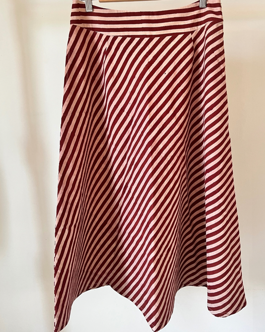 Nila Skirt - Red striped block print
