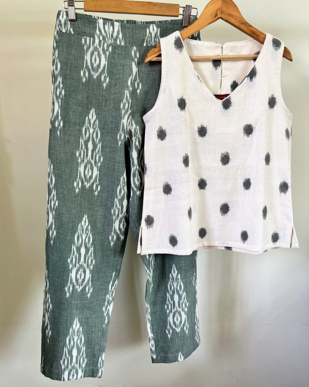 Sail Edit Pants - Dusty Green White Ikat