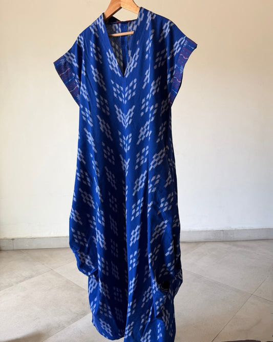 Emy Cowl Dress - blue ikkat