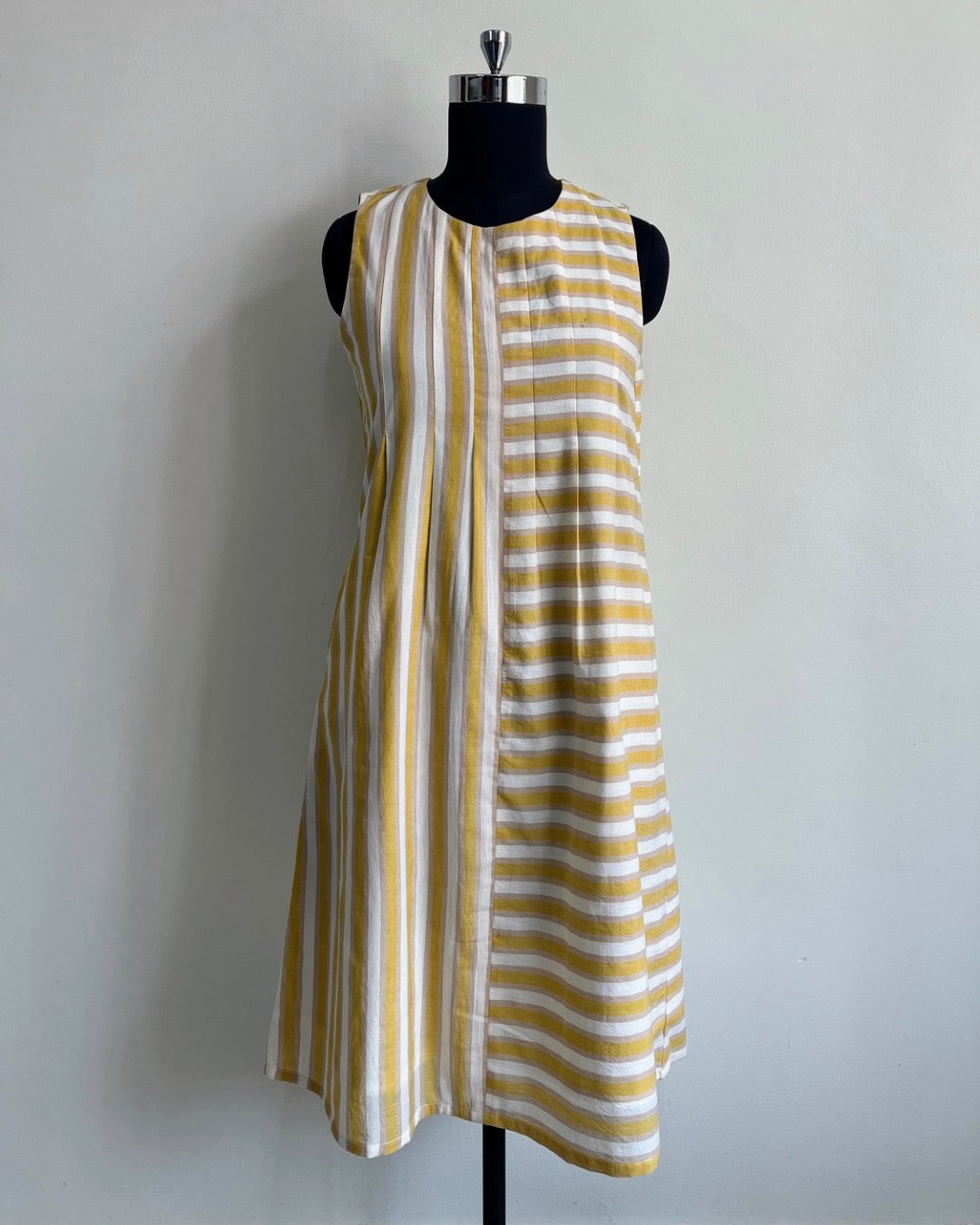 Kalyani Dress - Light Yellow White Stripes