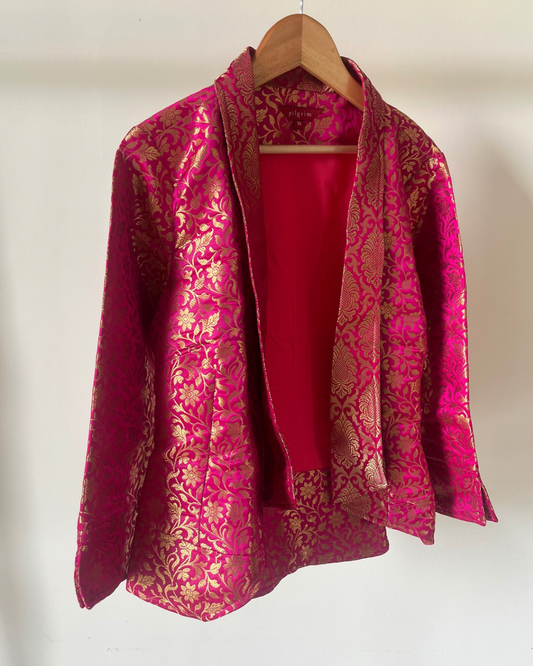 Graphic Jacket - Pink Banarasi brocade